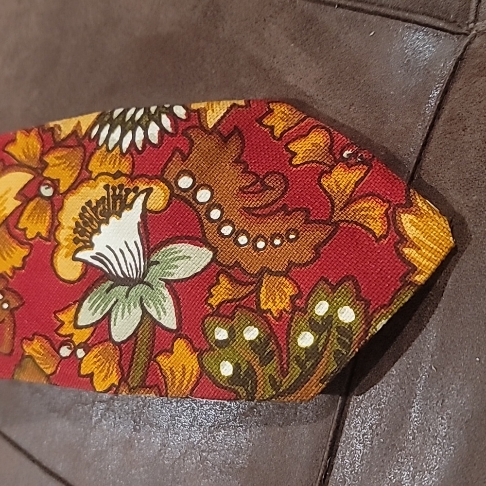 Men's Tie Floral Red and Yellow Cotton Vintage - Picture 2 of 2